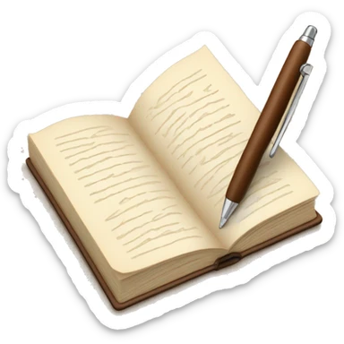 brown book open and writing pen sticker