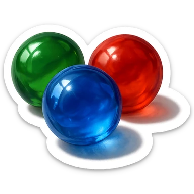 a group of three marbles with different colors, shiny, round, vibrant, realistic lighting sticker