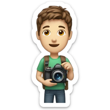 student man with photocamera and brown hair sticker