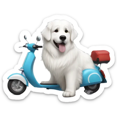 Great Pyrenees next to a scooter  sticker