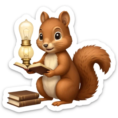 squirrel reading with retro light lamp sticker
