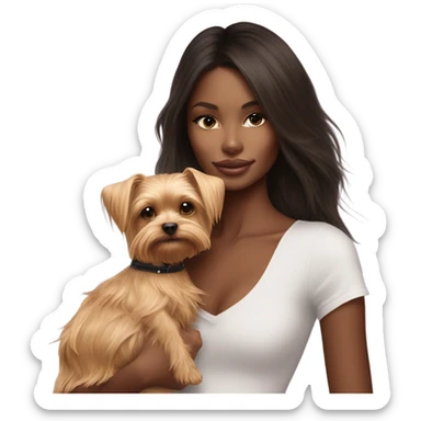 Photo Real pale Victoria secret model cuddling a Yorkshire terrier  sticker