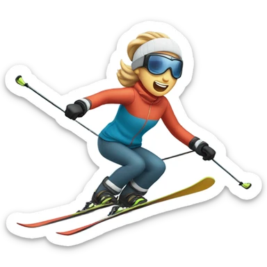 Skiing down a hill with Erin’s face sticker