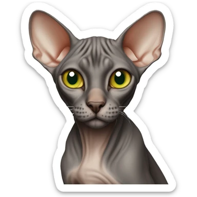 Sphynx cat , dark brown and gray colour , orange nose green eyes  , sticker