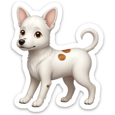 White midle dog Not fluffy with brown eyes and some long white body and white ears with brown spots curved on the sides , walking  sticker