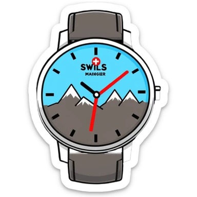 Swiss wealth manager with Alps background, Swiss watch, and financial charts sticker