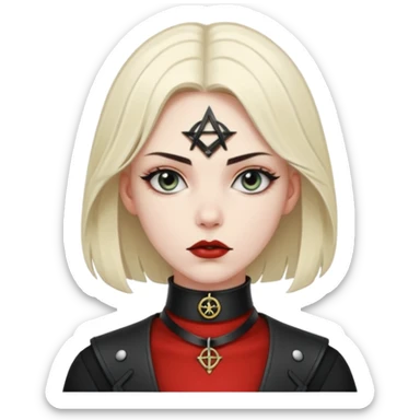 Leather choker with occult symbol on pale neck, dominance and devotion sticker