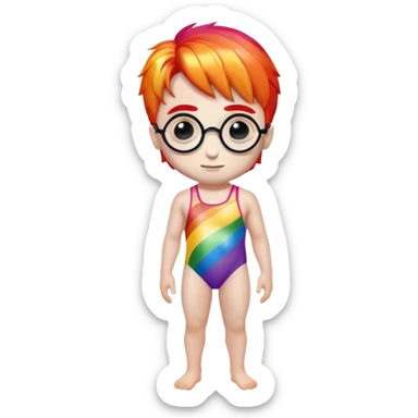 Harry potter with rainbow skin and wearing a swimsuit sticker