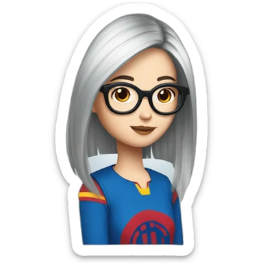 FCB girl long black hair with glasses blue red sticker