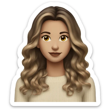 Brunette balayage long hair white women beige sweater sticker