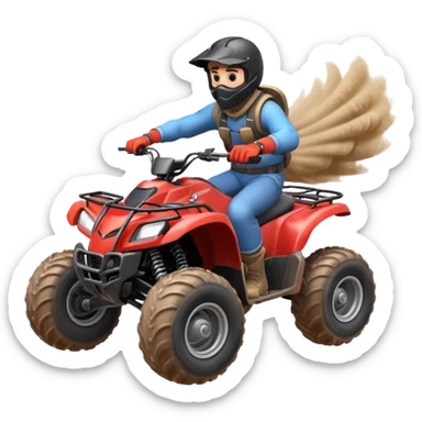 man riding an ATV, dynamic action pose, off-road vehicle, dust trail, 3D cartoon, mobile game icon style, clean background, no text, no watermark

 sticker