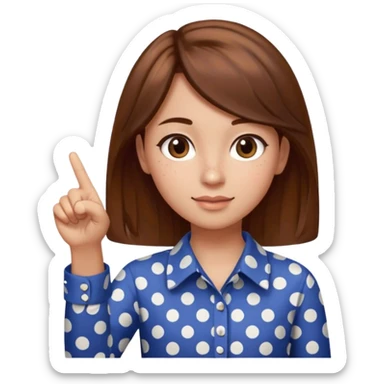 girl wearing a polka dots  shirt style, and poiting witgh her hand, her hair brown  sticker