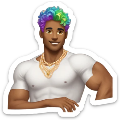 posh-muscle-boy-with-pearl-necklace-and-rainbow-unicorn-hair-in-golden-bathtub sticker