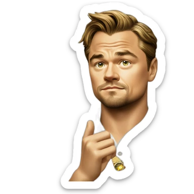 leonardo dicaprio in a white polo shirt and gold watch throws moneyone sticker