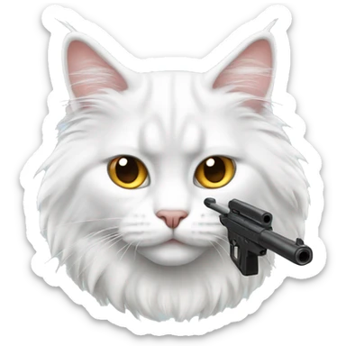 White main coon cat with gun sticker
