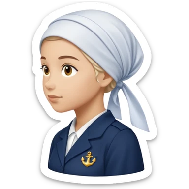 A female student, wearing a navy blue school uniform and a full headscarf, stands in profile. sticker