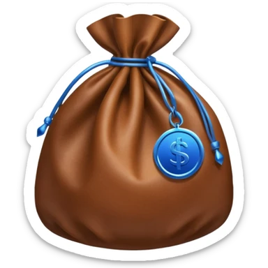 brown money bag with a blue coin  sticker