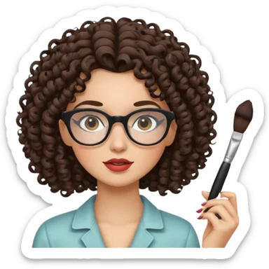 Brunette curly girl putting makeup and wear rectangle's glasses  sticker