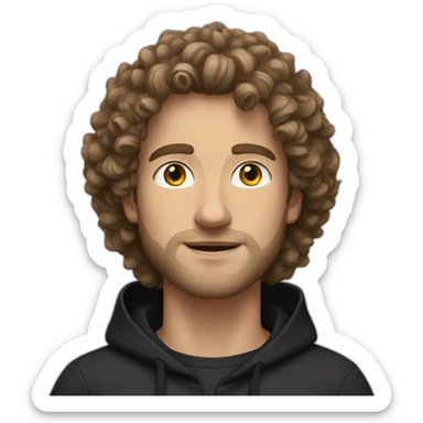 Caucasian man with a curly hair and stubble wearing black hoodie  sticker