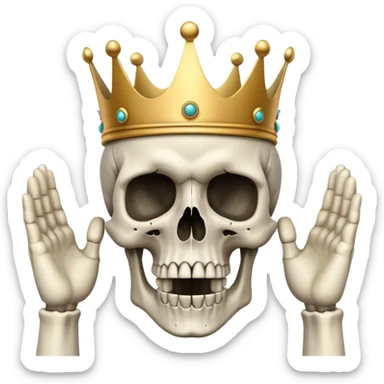 shocked skull with crown, hands raised pressing on head in disbelief sticker