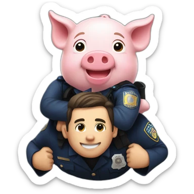 Pig piggyback atop police officer shoulders sticker