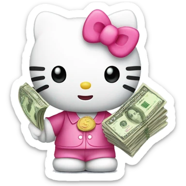hello kitty with money  sticker