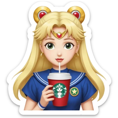 A sailor moon anime and hand and coffee and Starbucks sticker