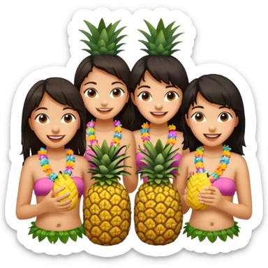 4 dark haired girls eating in Hawaii sticker