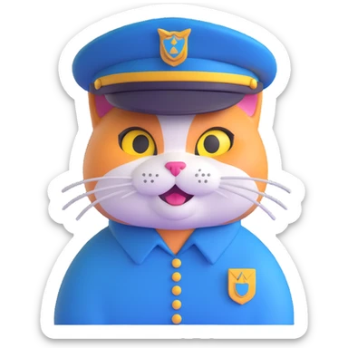 smirking cat wearing a cadet hat sticker