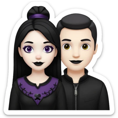 a goth girl standing behind a white guy sticker