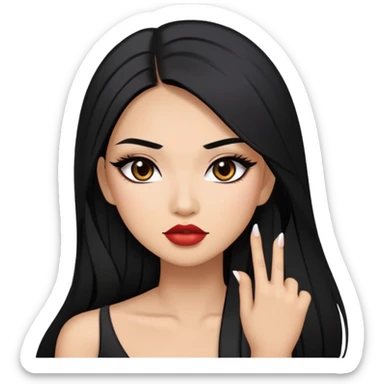 baddie with Asian and Latina features, long straight black hair, makeup sticker
