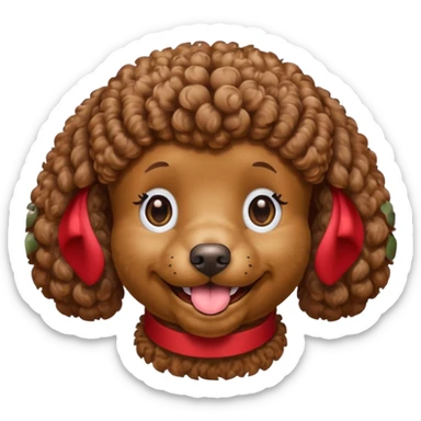 Head of a brown poodle, curly fur, smiling with closed mouth, no tongue showing
 sticker