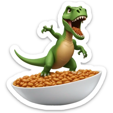 Dinosaur surfing on baked beans sticker