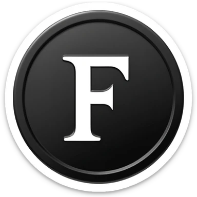 Emoji icon of a black coin with engraved letter F, minimalist style, isolated, no color sticker