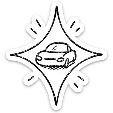 hand-drawn outlined icon of a small bright star on a glossy black vehicle surface, subtle reflections, clean and modern sticker