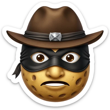 potato with a Zorro mask sticker
