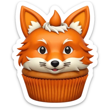 cupcake with frosting decorated to look like a fox face sticker