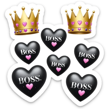 Black Hearts and crowns with glitter and the words boss bitch sticker