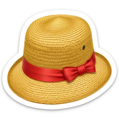 Luffy's iconic straw hat from One Piece, yellow straw hat with red ribbon band sticker