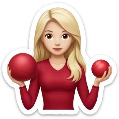 A blonde white Pilates girl in dark red clothes with fitness ball whit long hair  sticker