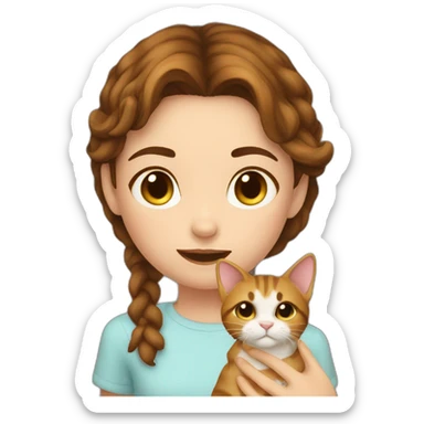cat licks short girl with shor brown hair and she has freckles sticker