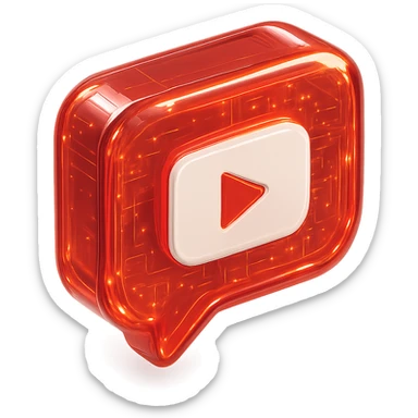 red speech bubble with inside a big red YouTube white play button, very glossy circuit style, lot of glow sticker