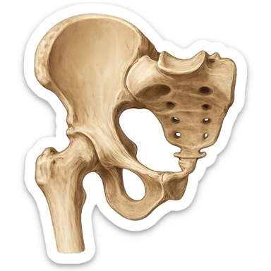 isolated human hip bone on white background, realistic style, anatomical details sticker