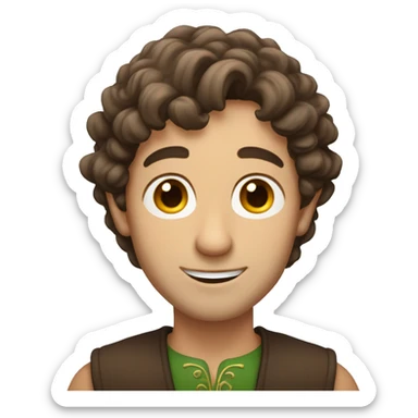 man with wavy mid length brown hair, brown eyes,elf ear sticker