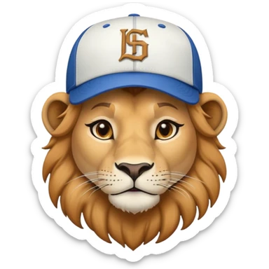 confident female lion head and shoulders wearing a baseball cap sticker