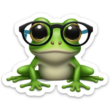 cute tree frog, wearing black glasses, a smile on one's face, wearing skyblue shirts sticker