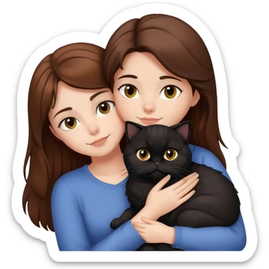 Brown hair girl snuggling black Persian cat sticker