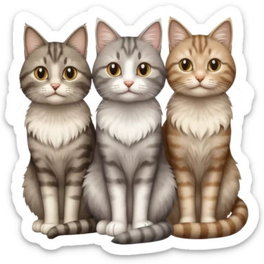a fluffy grey and white cat sitting with 2 other cats sticker