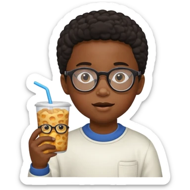 snack holding black kid with glasses sticker