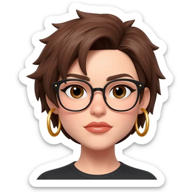 Female very very short brown hair few spikes gold hoop earringsbrown eyes hoop earrings hoop earrings glasses full lips sticker
